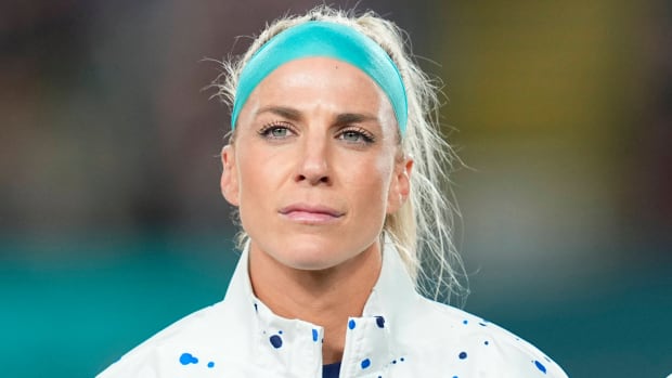 USWNT player Julie Ertz looks on before the U.S. plays Sweden at the Women's World Cup.